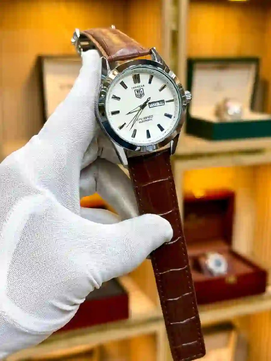 Timoora Classic White Dial Leather Strap Men's Watch