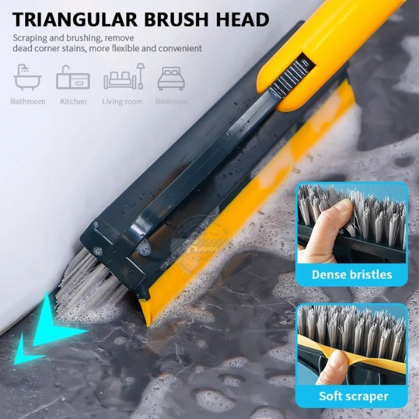 2-in-1 Floor Scrub Brush with Long Handle & Squeegee – Tile, Kitchen & Bathroom Cleaner