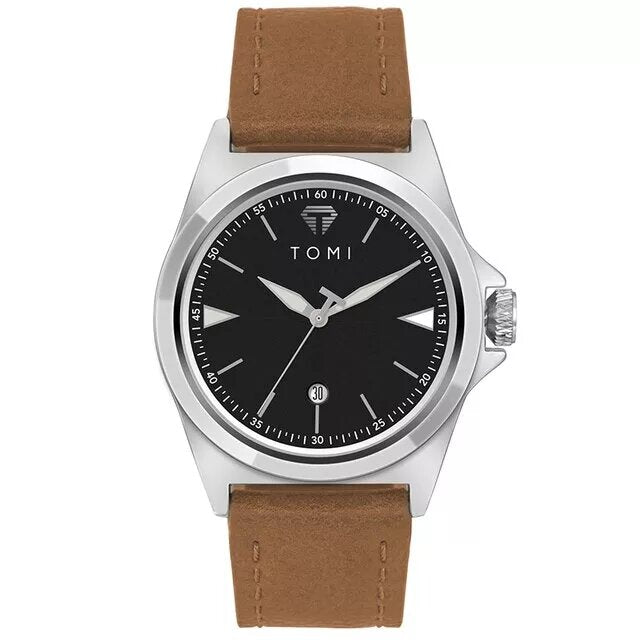 Black Dial Brown Strap Watch