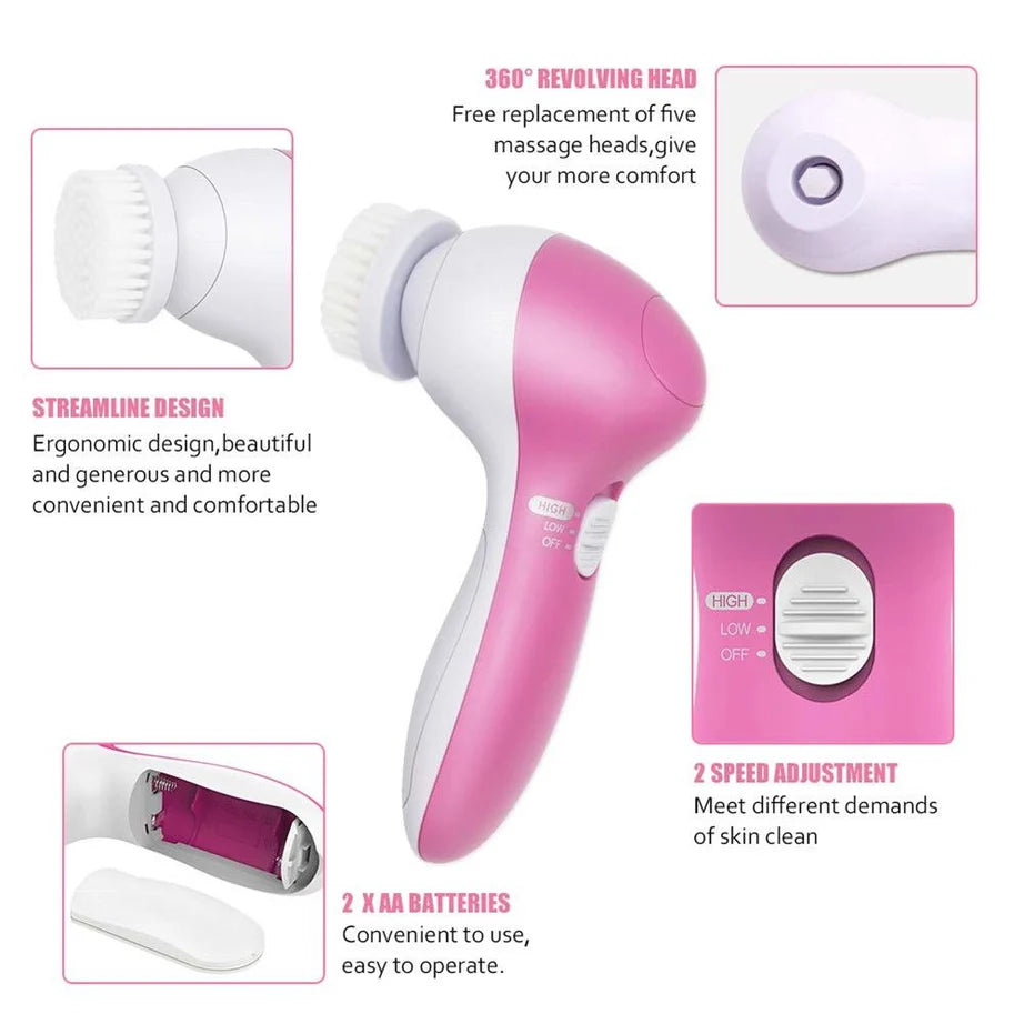 5-in-1 Electric Facial Cleansing Brush | Deep Cleansing Face Massager & Exfoliator