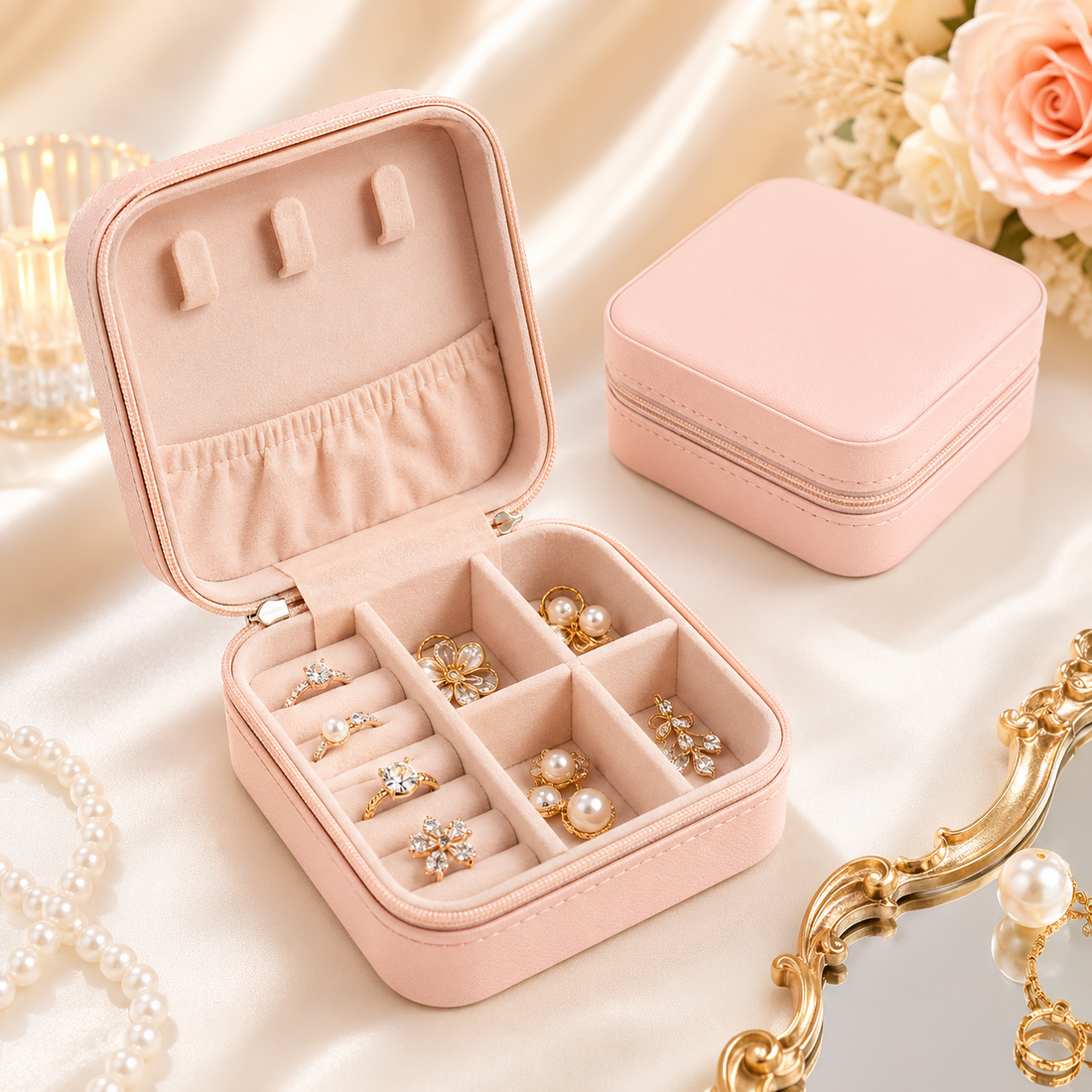 Mini Jewellery Box for Women | Portable Travel Jewelry Organizer Case | Ring, Earring & Necklace Storage Box