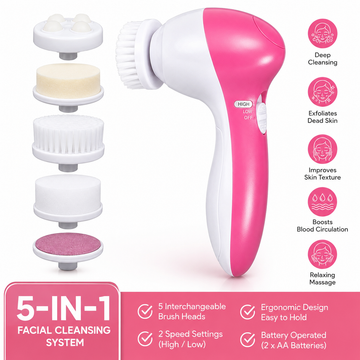 5-in-1 Electric Facial Cleansing Brush | Deep Cleansing Face Massager & Exfoliator