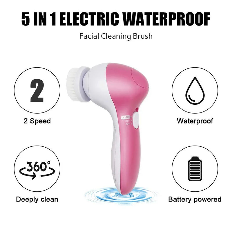 5-in-1 Electric Facial Cleansing Brush | Deep Cleansing Face Massager & Exfoliator