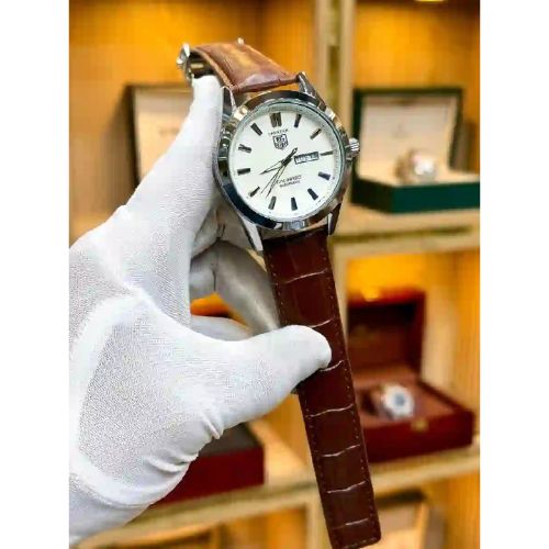 Timoora Classic White Dial Leather Strap Men's Watch