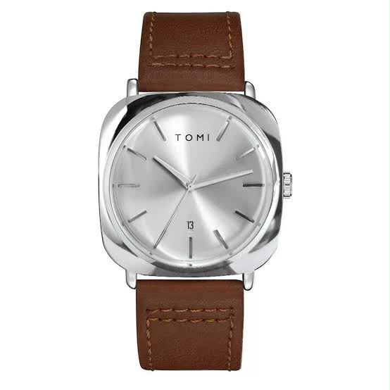 Timoora Noir Square Leather Watch – Black Dial & Brown Leather Strap
