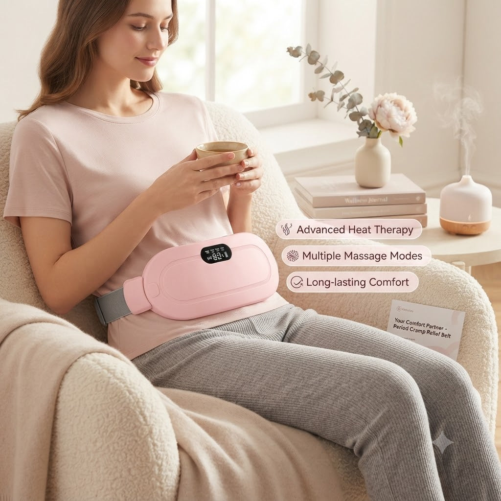 Wireless Period Cramp Relief Heating & Massage Belt | Rechargeable Menstrual Pain Relief Belt